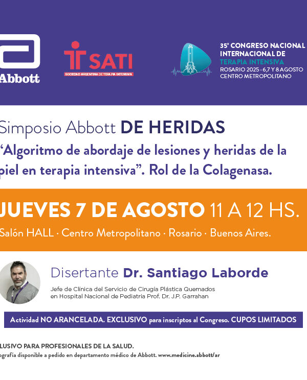 Simposio ABBOT: DE HERIDAS "Algoritmo de abordaje de lesiones y heridas de la piel en terapia intensiva". Rol de la Colagenasa.. (Sin Cargo)