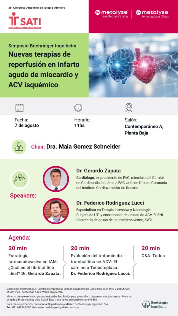 Simposio BOEHRINGER INGELHEIM: Nuevas terapias de reperfusión en Infarto agudo de miocardio y ACV isquémico (Sin Cargo)